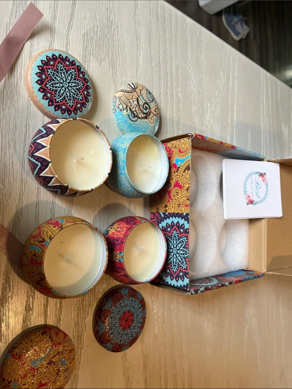 Hand-Painted Floral candle Set - Multicolor- Set of 4 - NEW